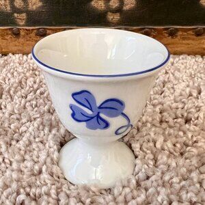 D. Porthault Trefles Blue Clover Limoges Porcelain Egg Cup